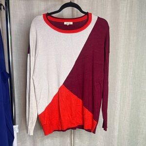 Colorblock Sweater - Red, Orange, and Cream